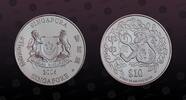 SINGAPORE 10 Dollars SINGAPORE, KM# 187a , Silver, 10 Dollars , 2004, Proof, Year of the Monkey. Coin in excellent condition! -