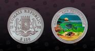 SOMALIA 150 Dollars SOMALIA, X# 36 , Silver, 150 Dollars, 1998, Proof, Marine Life Protection - Multicolor Ocean fish scene. Very rare silver proof -