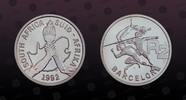 SOUTH AFRICA 2 Rand SOUTH AFRICA , KM# 147 , Silver, 2 Rand, 1992, Proof, Barcelona Oylmpics - 3 event athletes. Coin in excellent condition! -