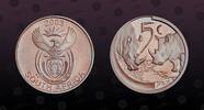 SOUTH AFRICA 5 Cents SOUTH AFRICA , KM# 355 , Silver, 5 Cents, 2003, Proof, The Rhinos. Coin housed in Original Mint Capsule! Capsule a bit cracked! -