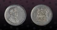 SOUTH AFRICA 1 Rand SOUTH AFRICA , KM# 80.1, Silver, 1 Rand, 1969, Proof, Dr. T. E. Donges. ENGLISH LEGEND. Very rare silver coin in Gem Proof condi -