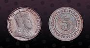 STRAITS SETTLEMENTS, KM# 20a , Silver, 5 Cents, 1910B, Mint Strike, King Edward VII. Bombay Mint. Coin in excellent condition!