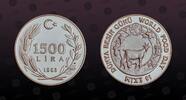 TURKEY 1500 Lira TURKEY, KM# 958 , Silver, 1500 Lira, 1981, Proof, F.A.O. Scarce in Proof! Excellent condition! -