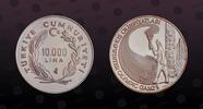 TURKEY, KM# 983 , Silver, 10000 Lira, 1988, Proof, Winter Olympics - Bear holding torch. Coin in excellent condition!