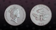 BERMUDA, KM# 64 , Silver, 2 Dollars, 1990, Proof, Cicada insects. Coin in excellent condition!