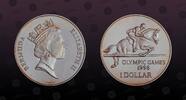 BERMUDA, KM# 105 , Silver, 1 Dollar, 1996, Proof, Olympic Games - Horse jumping. Coin in excellent condition!