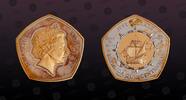 BERMUDA 5 Dollars BERMUDA, KM# 160 , Silver, 5 Dollars, 2005, Proof, Bermuda Quincentennial. Shape: Pentagonal. Partially gold plated. Scarce si -