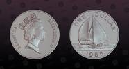 BERMUDA, P2 , Silver, 1 Dollar, 1988, Proof, Sailing boat. Double Thickness. Scarce silver proof piefort! Coin housed in Origina