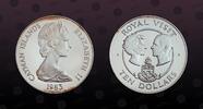 CAYMAN ISLANDS , KM# 77 , Silver, 10 Dollars, 1983, Proof, Royal Visit - Queen Elizabeth II and Prince Philip. Coin in excellen