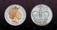 CAYMAN ISLANDS , KM# 136 , Silver, 2 Dollars, 2002, Proof, Obv. Gold plated Queen Elizabeth II Rev. British Crown and value. Co