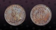 CEYLON, KM# 109 , Silver, 50 Cents, 1913, Mint Strike, King George V. Nice silver coin!