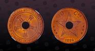 CONGO FREE STATE 10 Centimes CONGO FREE STATE , KM# 4 , Copper, 10 Centimes, 1894, Mint Strike, Leopold II. With a round hole in the center. Attractive tonin -
