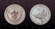 CUBA 10 Pesos CUBA, KM# 164 , Silver, 10 Pesos, 1987, Proof, The March to Victory. Coin in excellent condition! -