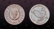 CYPRUS , KM# 72a , Silver, 1 Pound, 1997, Proof, World Wildlife Fund. Conserving Nature - Green turtle. Coin in excellent condi
