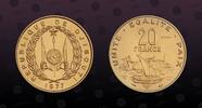 DJIBOUTI, KM E5 , Aluminum-Bronze, 20 Francs, 1977, Specimen, Modern ship and boat. Essai. NGC grade these Essai coins as Mint S