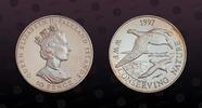 FALKLAND ISLANDS 50 Pence FALKLAND ISLANDS , KM# 59a , Silver, 50 Pence, 1997, Proof, WWF Conserving Nature - Pair of Black-browed Albatross. Coin in exce -