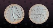 FINLAND 100 Markkaa FINLAND, KM# 74 , Silver, 100 Markkaa, 1989, Mint Strike, World Nordic Skiing Champioships, Lahti, Finland 1989. Coin in excelle -