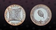FINLAND 100 Markkaa FINLAND, KM# 92 , Silver, 100 Markkaa, 2000, Proof, Jubilee Year 2000. Very rare silver proof coin! Coin in excellent condition! -