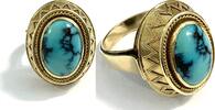 Ring Türkis-Cabochon oval Zargenfassung 585er Gelbgold Granulation Gr. 64 -