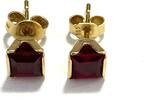 Ohrringe Gelbgold 14 Karat Ohrstecker Rubin Synthese Quadrat Carree 585er Gold -