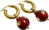 Ohrringe Creolen mit Einhänger 585er Gelbgold roter Lack Kugeln Herzen 14 Karat GG -