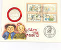 Deutschland Numisbrief Max + Moritz Erstausgabetag 19.4.1990 Briefumschlag mit Briefmarken + Medaille 999 er Silber -