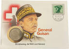 Schweiz Numisbrief General Guisan + Medaille Schweiz Briefmarke General Guisan 50. Jahrestag gest. Bern Bundeshaus + Münze 5 Franken -