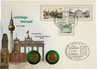 Deutschland Numisbrief Letzttagsstempel Berlin 1 Pfennig DDR Briefmarken gest. Berlin + Münzen 1 DDR und 1 BRD Pfennig -