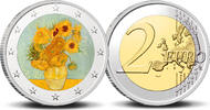 2 Euro 2 Euro munt kleur Van Gogh 3 Zonnebloemen -
