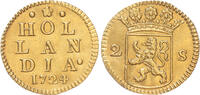 Holland Dubbele wapenstuiver goud 1724/23 pr/fdc