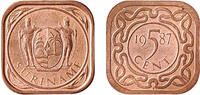 5 Cent 5 Cent wapen zonder mmt verkoperd staal Suriname jaar 1988 -