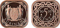 5 Cent 5 Cent wapen met mmt verkoperd staal Suriname jaar 2004 -