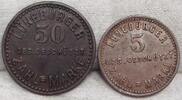 Lüneburg,Stadt Kupfermarken zu 5 und 50 Pfennig Frucht Patentartikel.2 Stück.#20 -