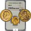 Australia GOLD-SOVEREIGN-GEORGE-V 1915-M &Zeta;-3 NGC-MS62 1080,00 EUR  Excl. 27,00 EUR Verzending