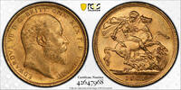 Australia GOLD-SOVEREIGN-EDWARD-VII 1907-S &Zeta;-5 PCGS-MS63 1280,00 EUR  Excl. 27,00 EUR Verzending