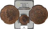 Greece 10-LEPTA-GEORGE-I 1869 7722-1 NGC-MS63RB 750,00 EUR  Excl. 25,00 EUR Verzending