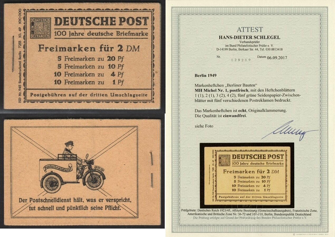 2 Dm 1949 Berliner Bauten 100 Jahre Deutsche Briefmarke Markenheftchen Postfrisch Ma Shops