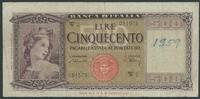 Italien 500 Lire Repubblica Italiana Pi. 80a Nota sostitutiva Ersatznote Seria W -