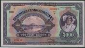 5000 Kor. 1920 (1921/45) CSSR  Pét Tisíc Korun  Serie C mit SPECIMEN-Lochung UNC Spec.