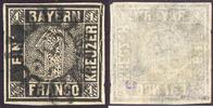 1 Kr. 1849 Bayern  Schwarzer Einser  mit Plattenfehler gestempelt MR 243 (=Nürnberg) gestempelt