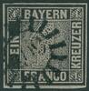 1 Kr. 1849 Bayern Schwarzer Einser gestempelt MR 209 (Miltenberg) gestempelt