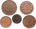 Austria Copper coin set 1851-1885 5 pcs VF/aVF