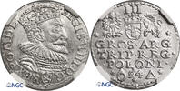 Trojak (3 Groschen) 1594 Poland, Zygmunt III Waza Marienburg NGC UNC Details