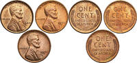Set of 3 x 1 Cent 1940 P, S, D USA  fast St