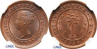 Ceylon 1/4 Cent 1890 NGC MS 64 BN