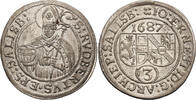 Salzburg-Erzbistum 3 Kreuzer 1687 Johann Ernst Graf Thun-Hohenstein UNC