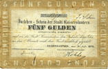 GERMANY 5 gulden Allemagne. Kaiserslautern Stadt. Darlehenscheine. Billet. -