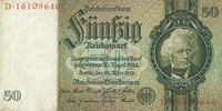 GERMANY 50 reichsmark Allemagne. Billet. 30.3.1933, série K/D -