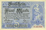 GERMANY - EMERGENCY NOTES (1914-1923) A - J 5 mark Annaberg. Amtschauptmannschaft. Billet. 1.11.1918, timbre sec, cachet d'annulation -