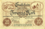 GERMANY - EMERGENCY NOTES (1914-1923) A - J 20 mark Annaberg. Amtschauptmannschaft. Billet. timbre sec, cachet d'annulation -